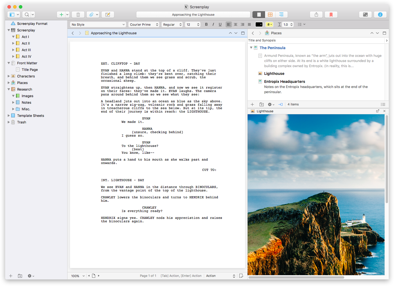 An example of Scrivener's layout